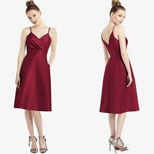 NWT Alfred Sung Draped Faux Wrap V-Neck Burgundy Cocktail Dress - Size: 8